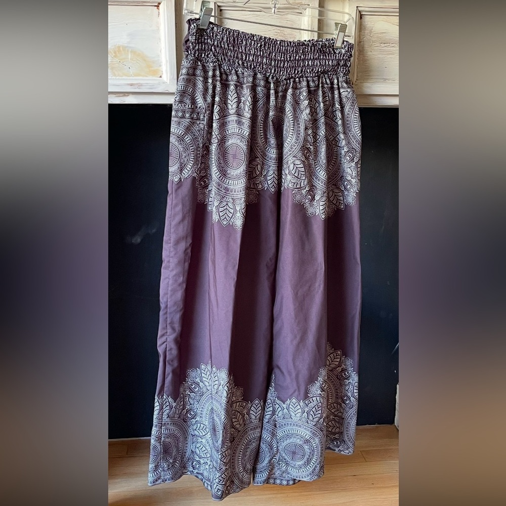 Elastic Waist Women’s Wide Leg Palazzo Tie Front One Pocket Pants 37” Lo… - Picture 4 of 5